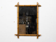 French Faux Bamboo Wall Mirror, Carved Wood, Circa 1900