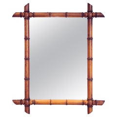 Antique French Faux Bamboo Wall Mirror, Early 20th Century