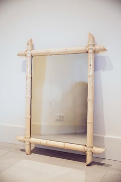 French Faux Bamboo Wall Mirror Early 20th Century Painted in White