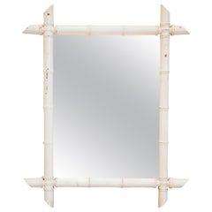 French Faux Bamboo Wall Mirror Early 20th Century Painted in White