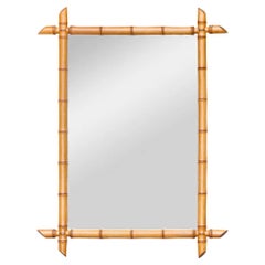 Specchio da parete francese in finto bambù con legno intagliato, circa 1900