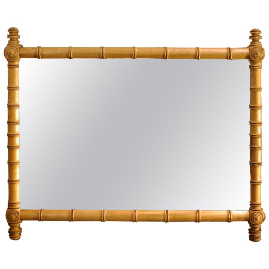 French Faux Bamboo Wall Mirror in Cherrywood with New Glass