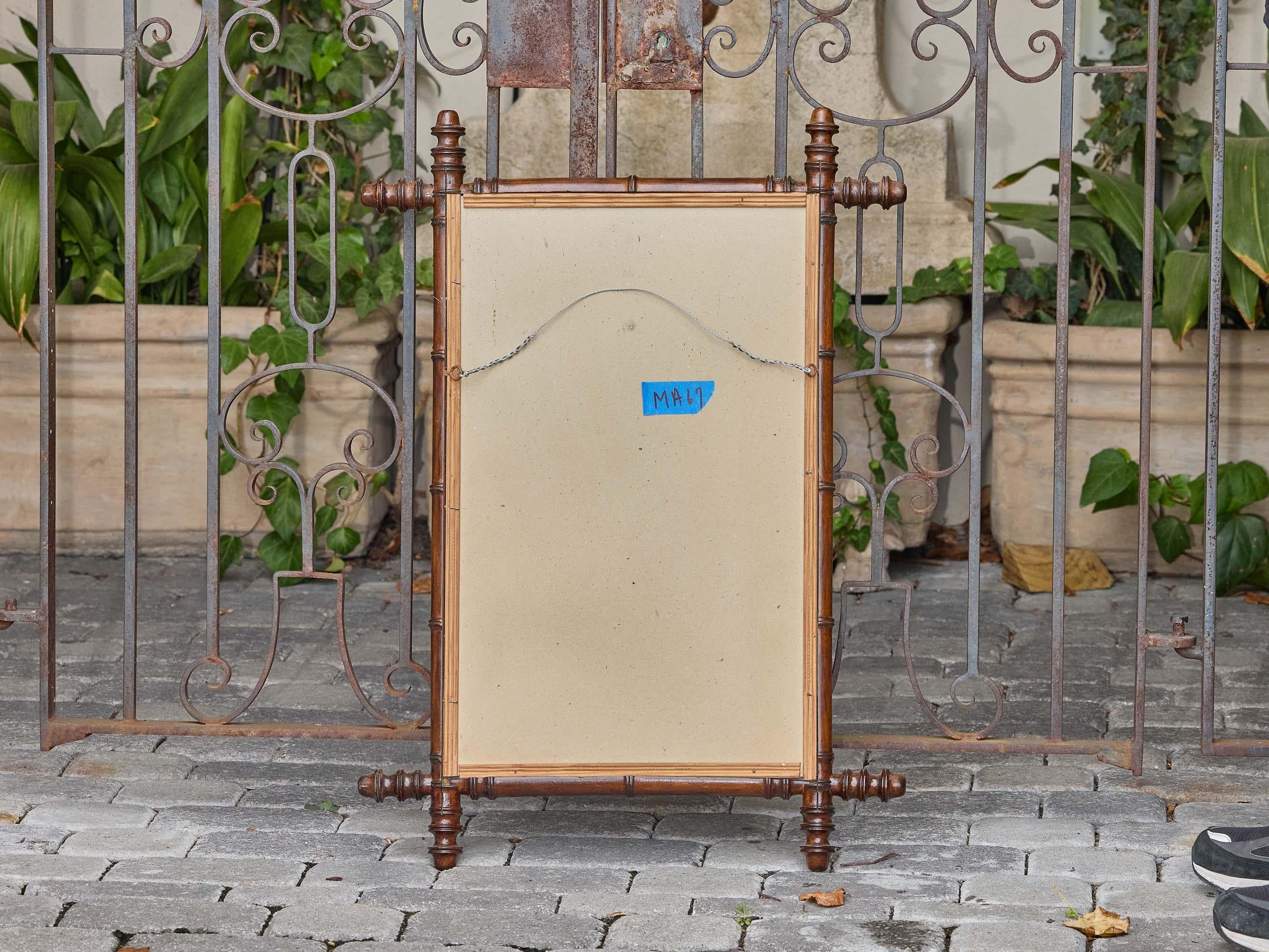 XX secolo Specchio da parete francese in finto bambù con legno tinto scuro, circa 1900 in vendita