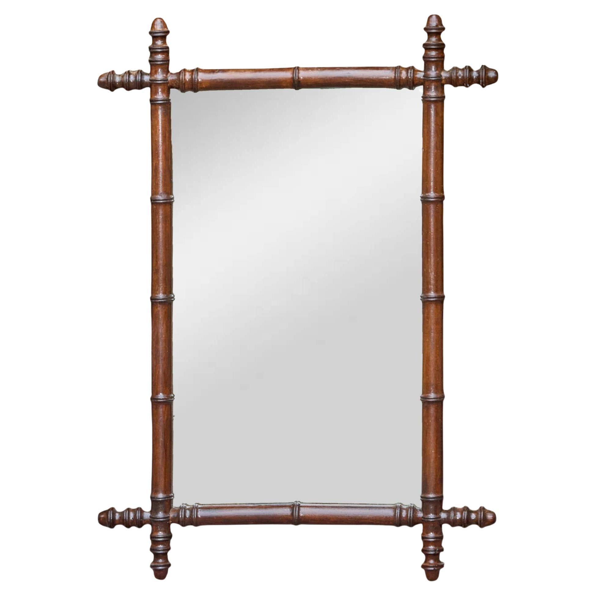 Specchio da parete francese in finto bambù con legno tinto scuro, circa 1900