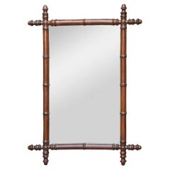 Specchio da parete francese in finto bambù con legno tinto scuro, circa 1900
