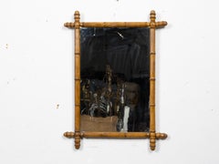 Specchio da parete francese in finto bambù con legno tornito, circa 1900