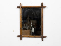 French Faux Bamboo Wall Mirror in Turned Wood, circa 1900
