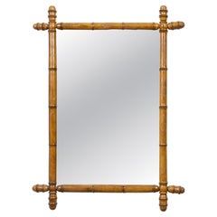 Specchio da parete francese in finto bambù con legno tornito, circa 1900