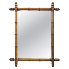 French Faux Bamboo Wall Mirror in Turned Wood, circa 1900