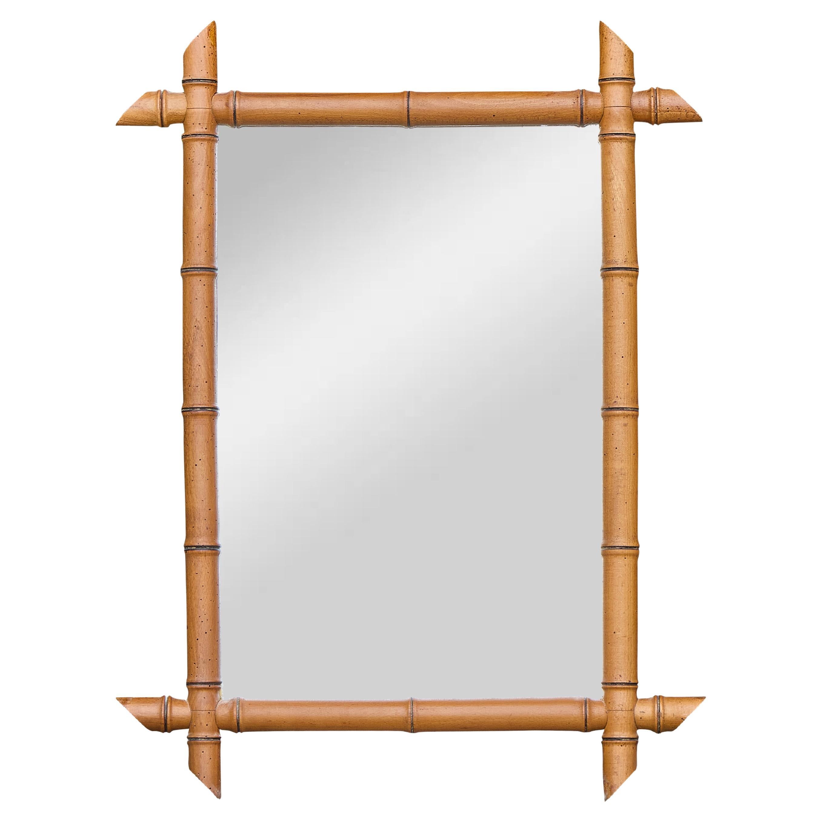 Miroir mural en faux bambou avec angles saillants, vers 1900