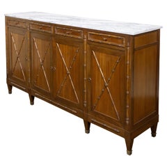 French Faux Bamboo Walnut Enfilade, 1900–1930, with White Marble Top
