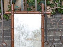 French Faux Bamboo Walnut Mirror with Carved Frame, circa 1900