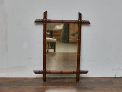 French Faux Bamboo Walnut Mirror with Turned Detailing, circa 1900