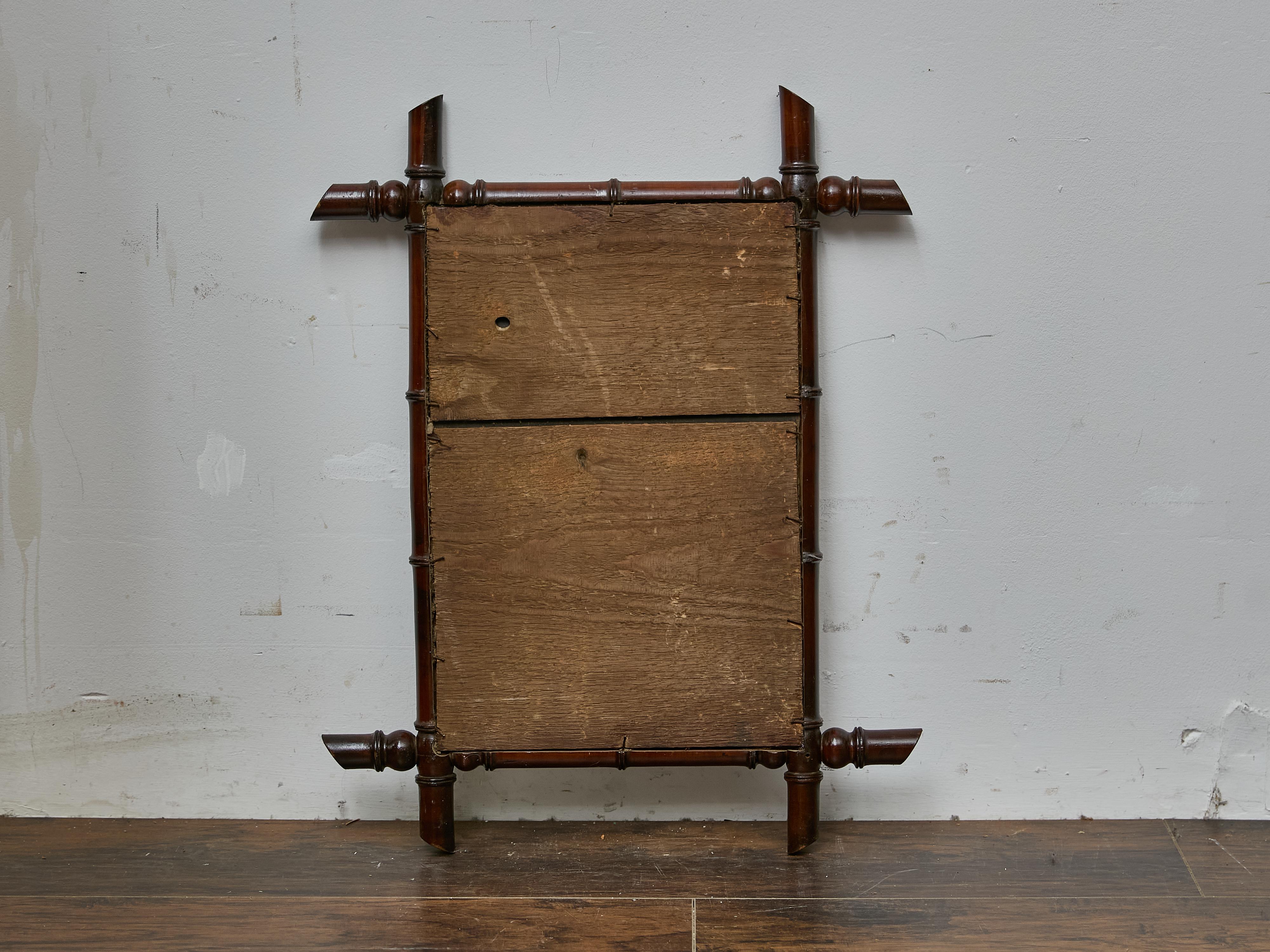 Miroir français en faux bambou et noyer avec détails tournés, vers 1900 en vente 1