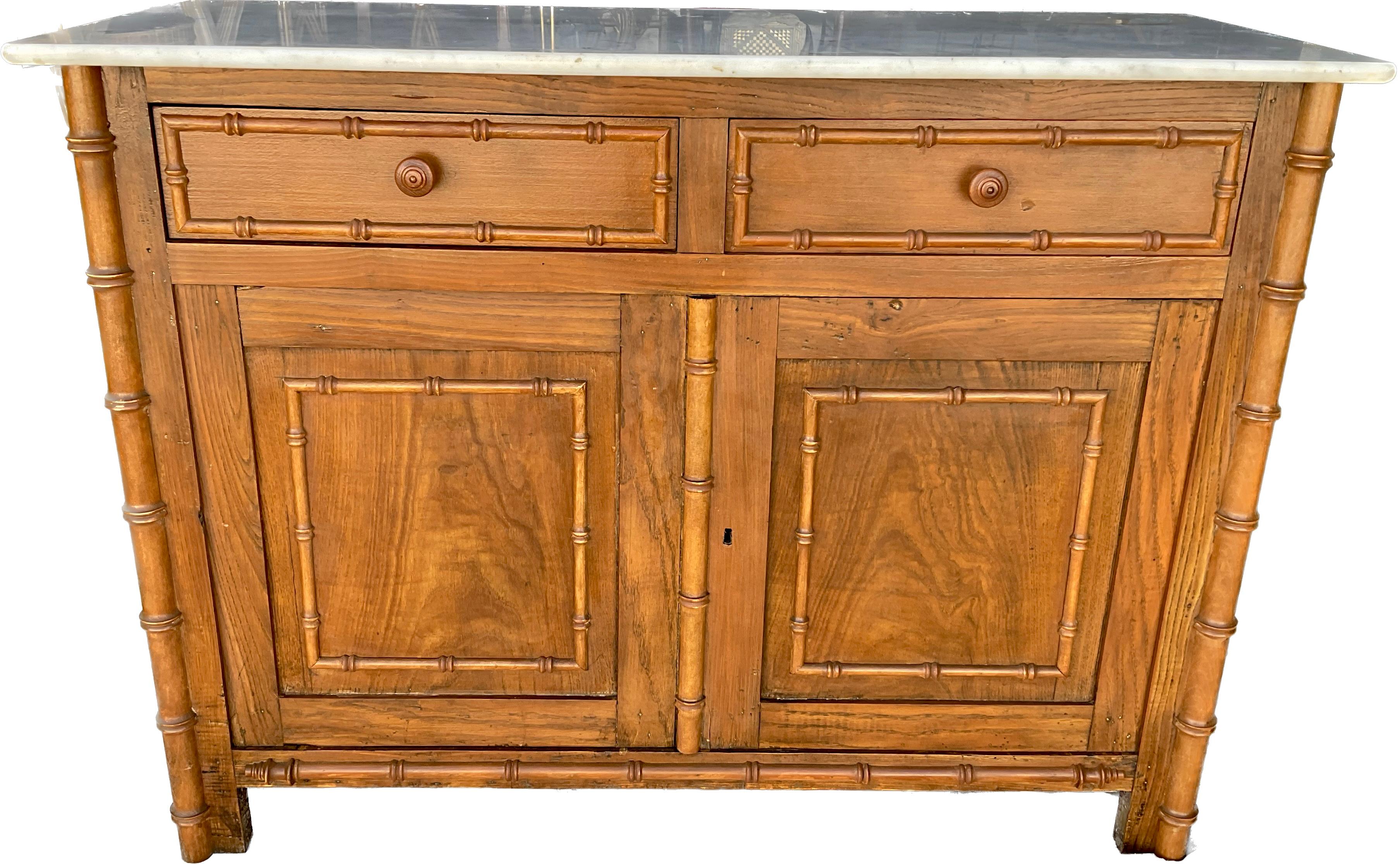 French Faux Bamboo White Marble Top Buffet Sideboard 5