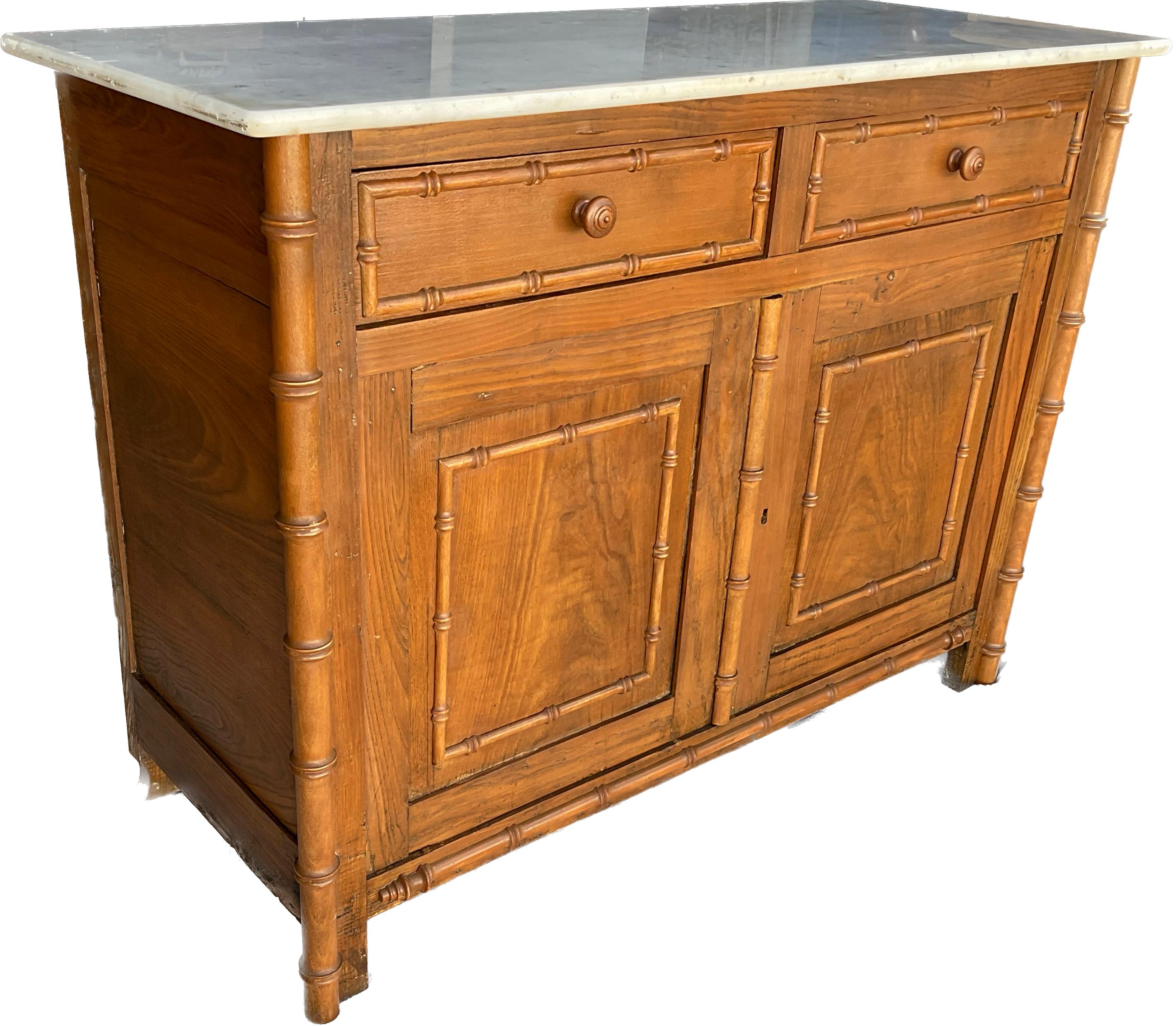 French Faux Bamboo White Marble Top Buffet Sideboard 2