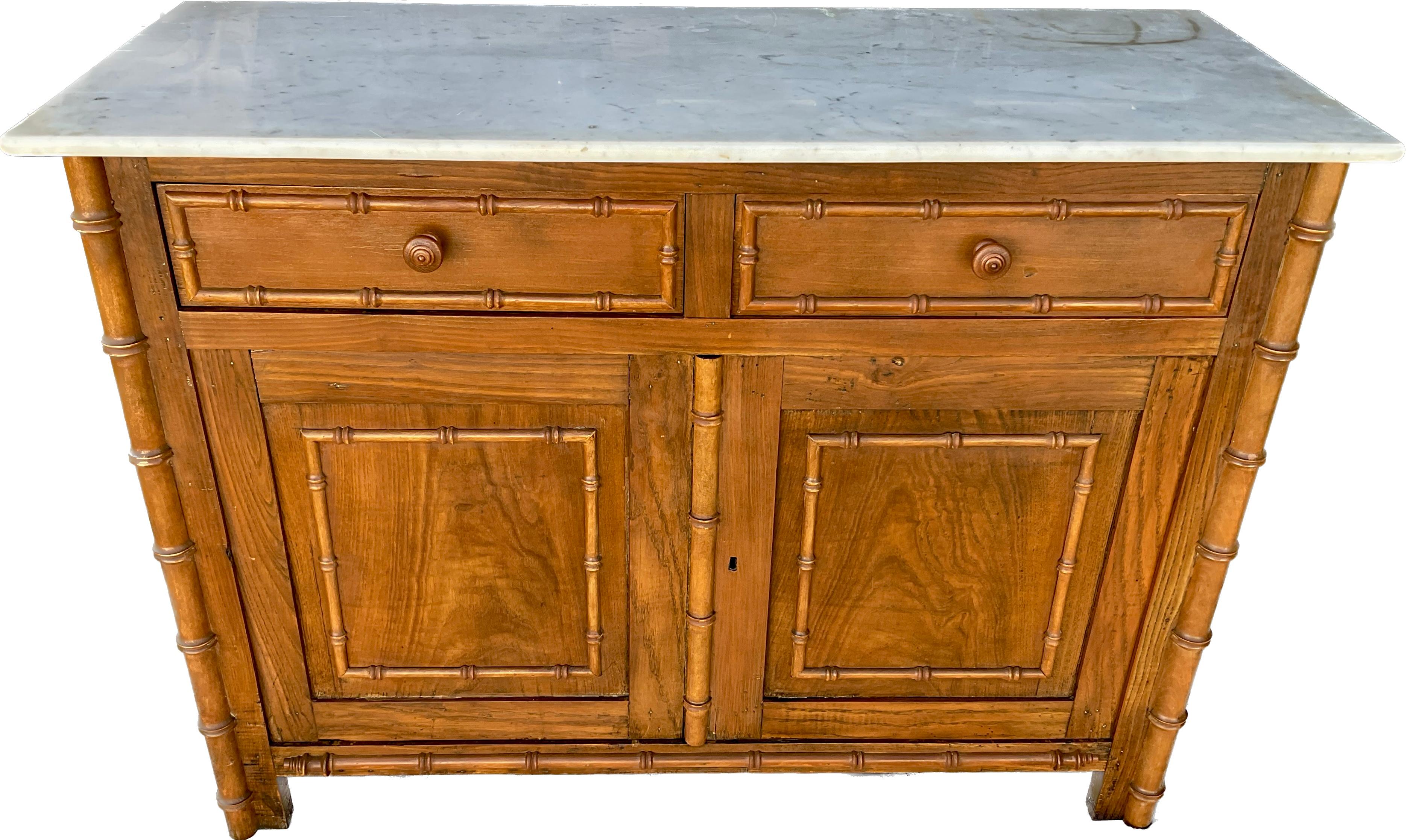French Faux Bamboo White Marble Top Buffet Sideboard 4