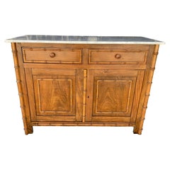 French Faux Bamboo White Marble Top Buffet Sideboard