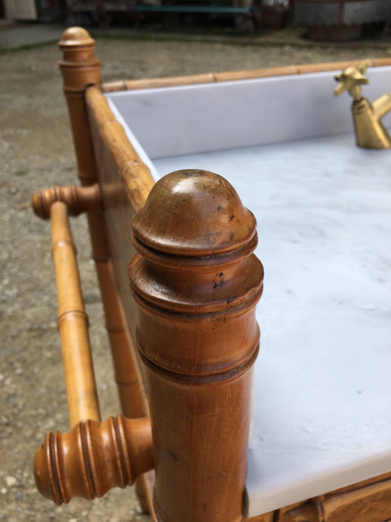 French Faux Bamboo with Marble Top Sink and Brass Faucet ...