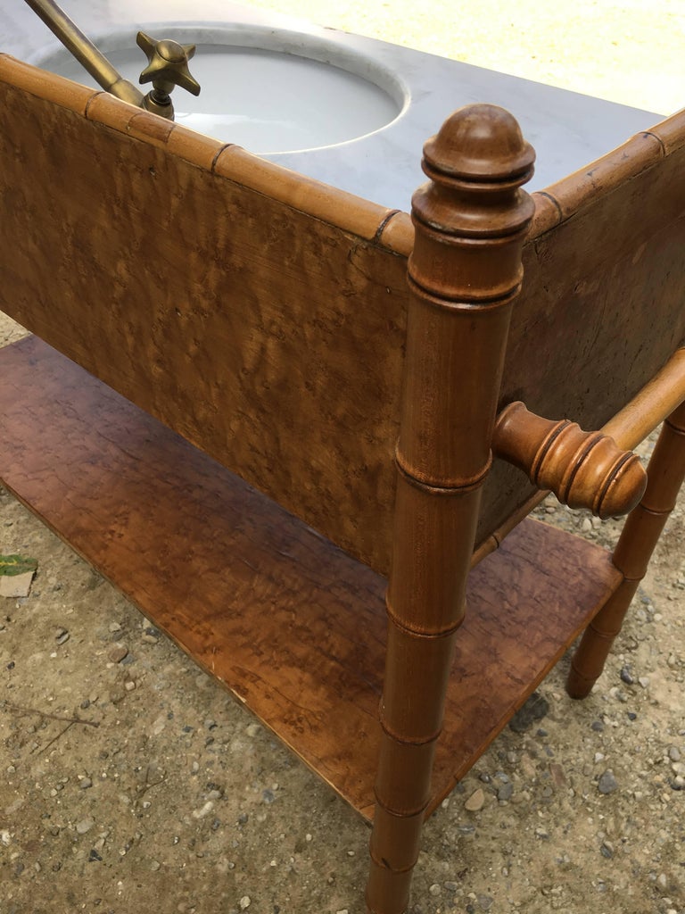 French Faux Bamboo with Marble Top Sink and Brass Faucet from 19th ...
