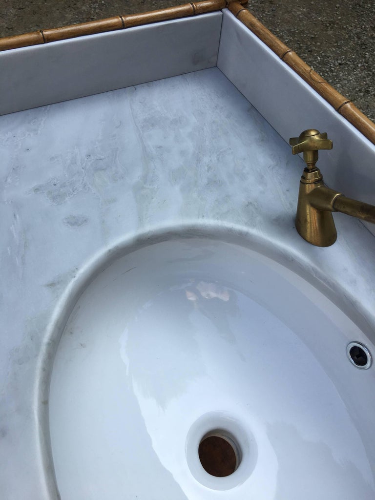 French Faux Bamboo with Marble Top Sink and Brass Faucet from 19th ...