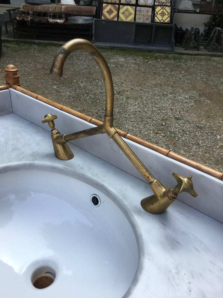 French Faux Bamboo with Marble Top Sink and Brass Faucet from 19th ...