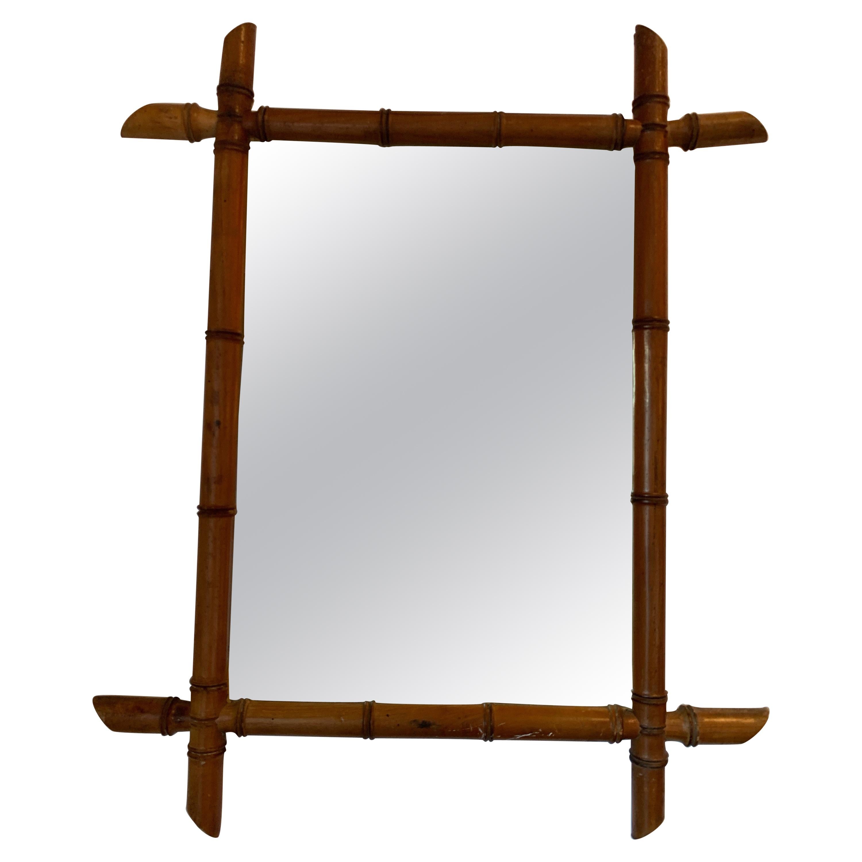 French Faux Bamboo Wood Mirror