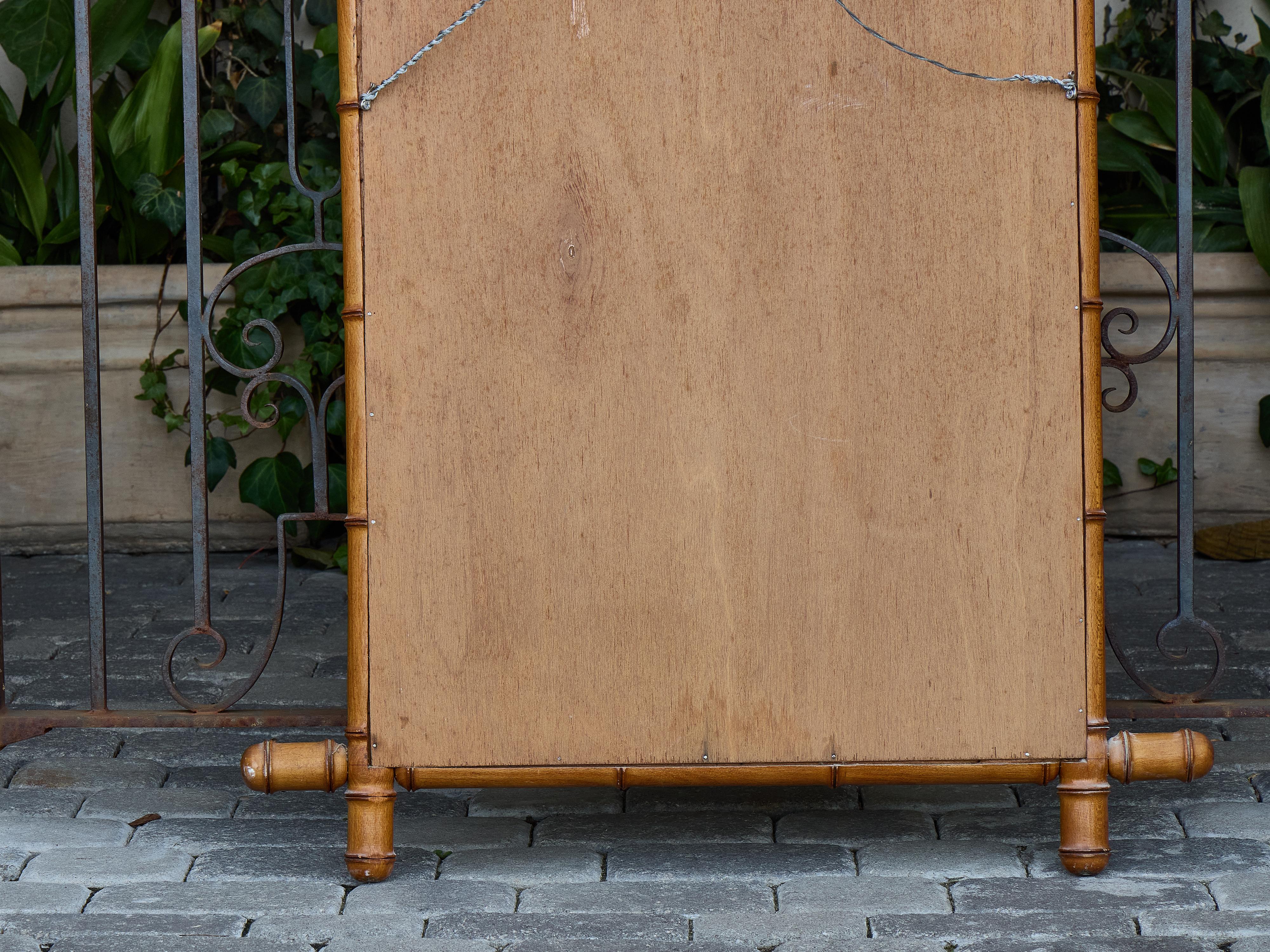 French Faux Bamboo Wooden Mirror with Turned Finials, circa 1920 For Sale 4