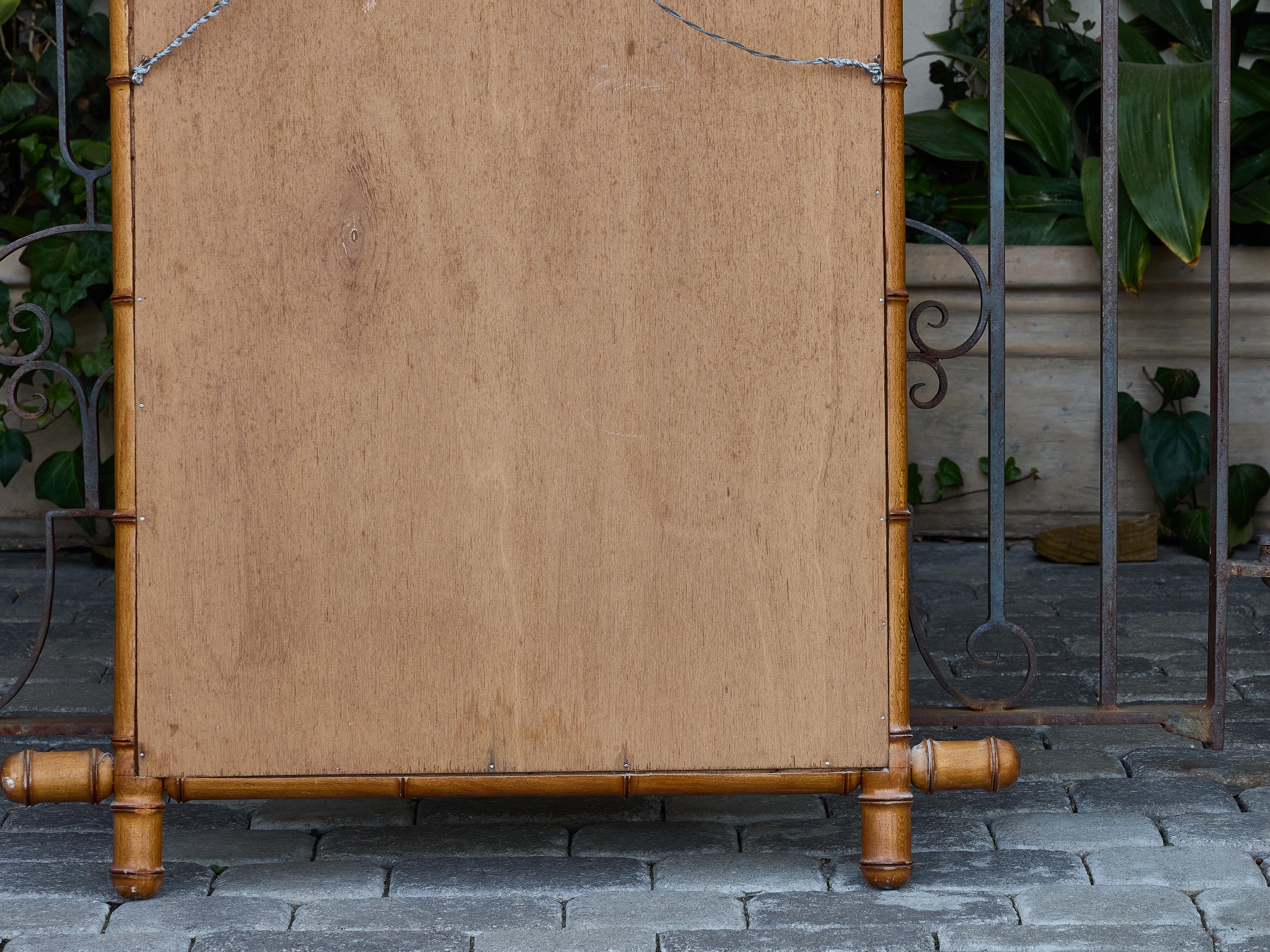 French Faux Bamboo Wooden Mirror with Turned Finials, circa 1920 For Sale 5