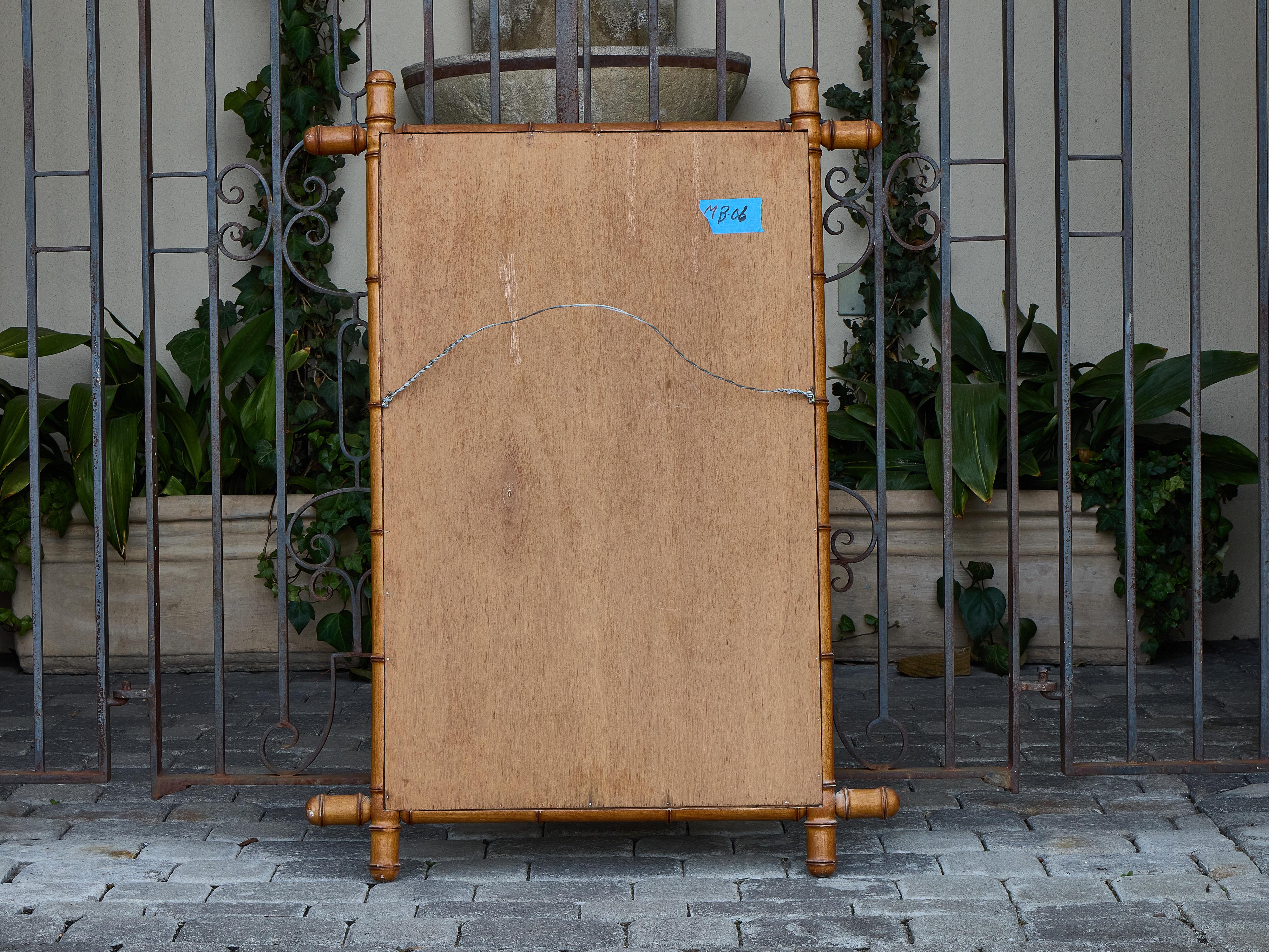 French Faux Bamboo Wooden Mirror with Turned Finials, circa 1920 For Sale 3