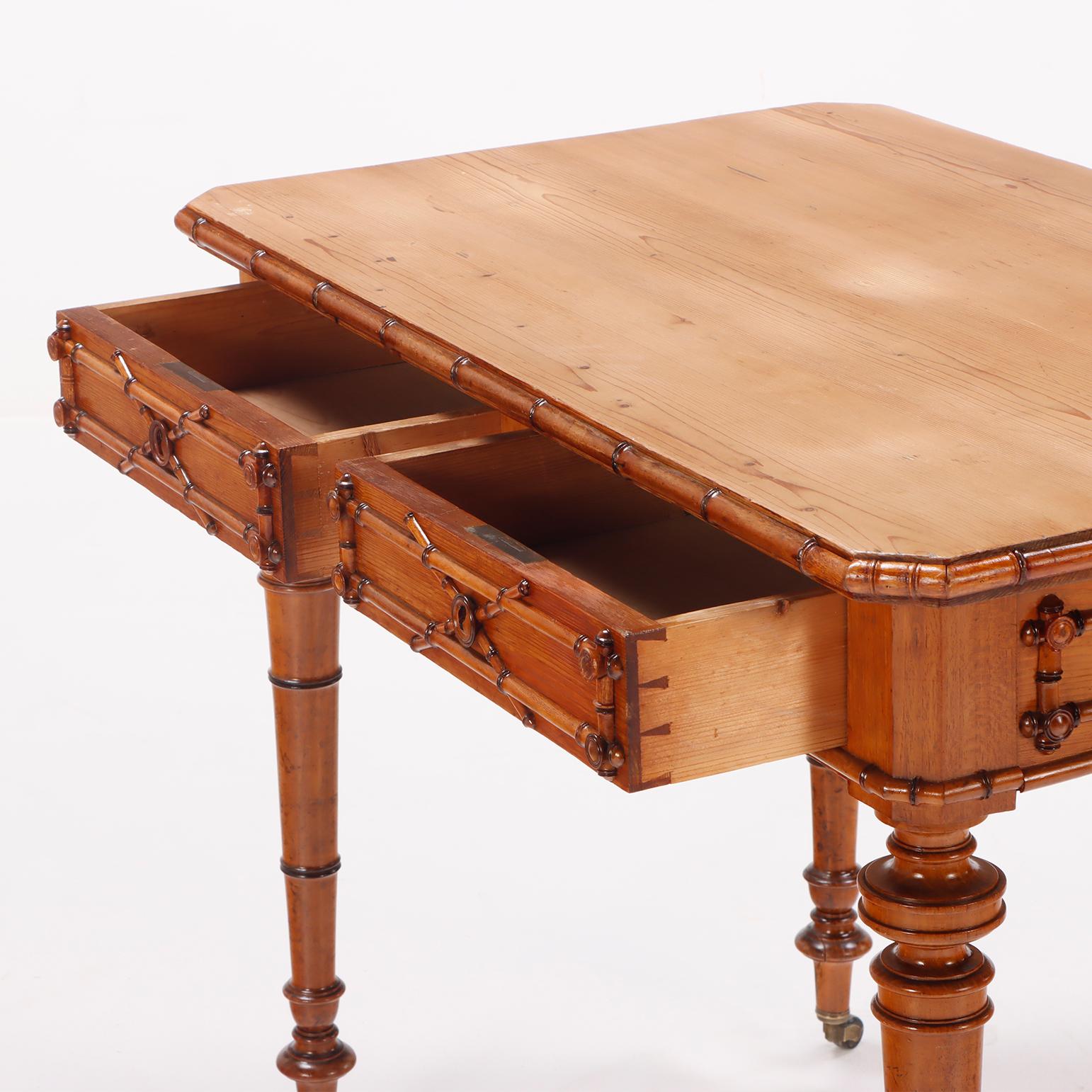 Late 19th Century French Faux bamboo writing desk having two drawers circa 1880.