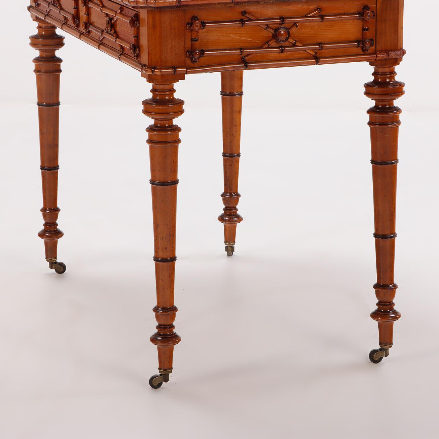 French Faux bamboo writing desk having two drawers circa 1880. 1