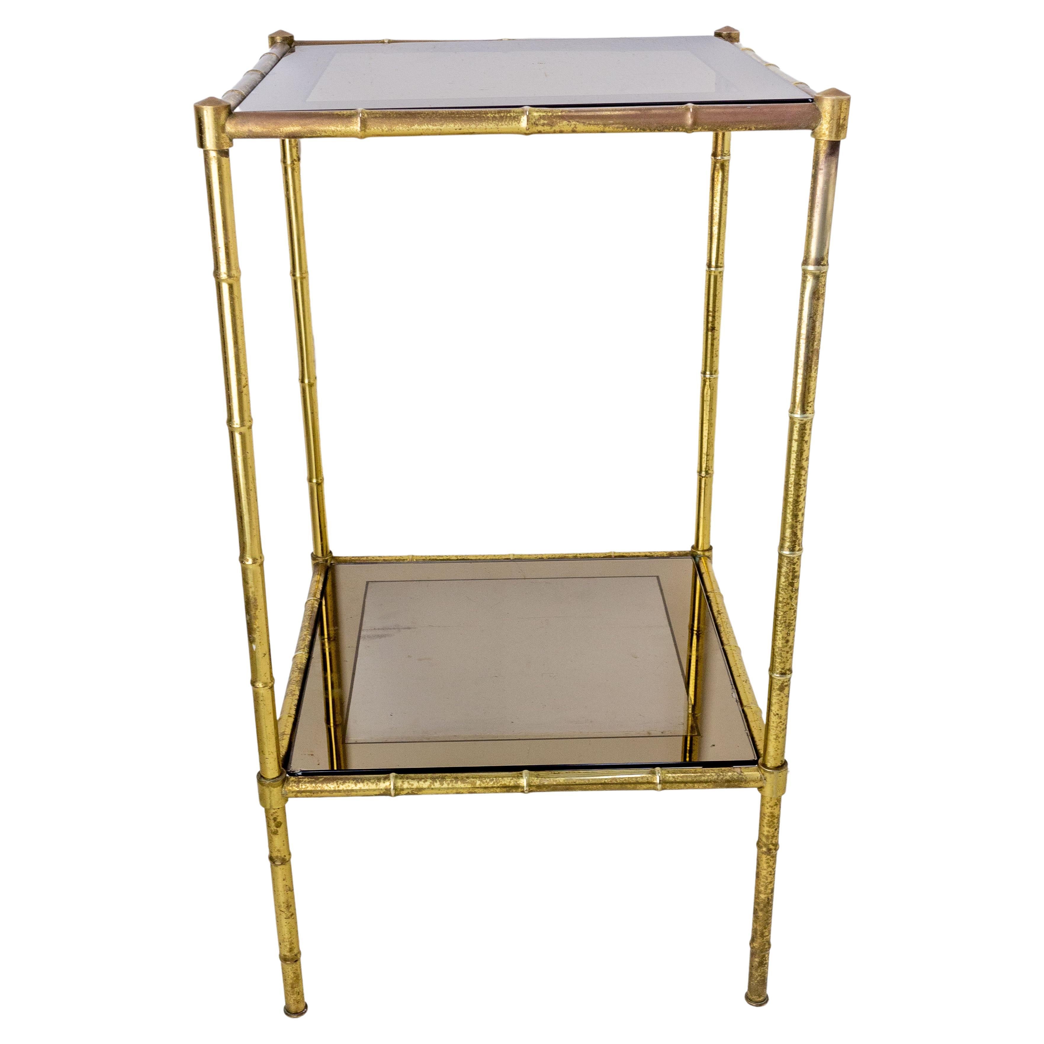 French Faux-Bambou Brass and Smoked Glass Side Table Sellette Maison Bagues  St For Sale at 1stDibs