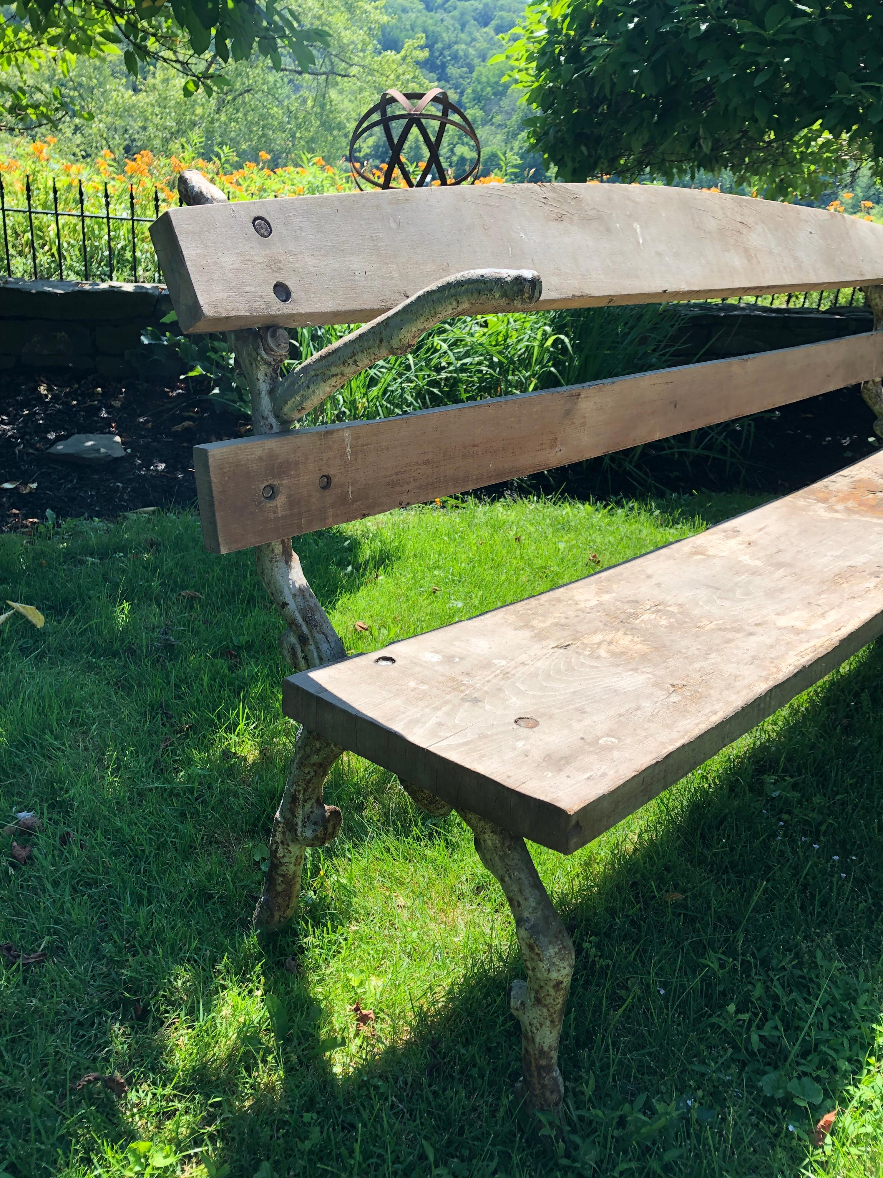 20th Century French Faux Bois Cast Iron Park Bench For Sale