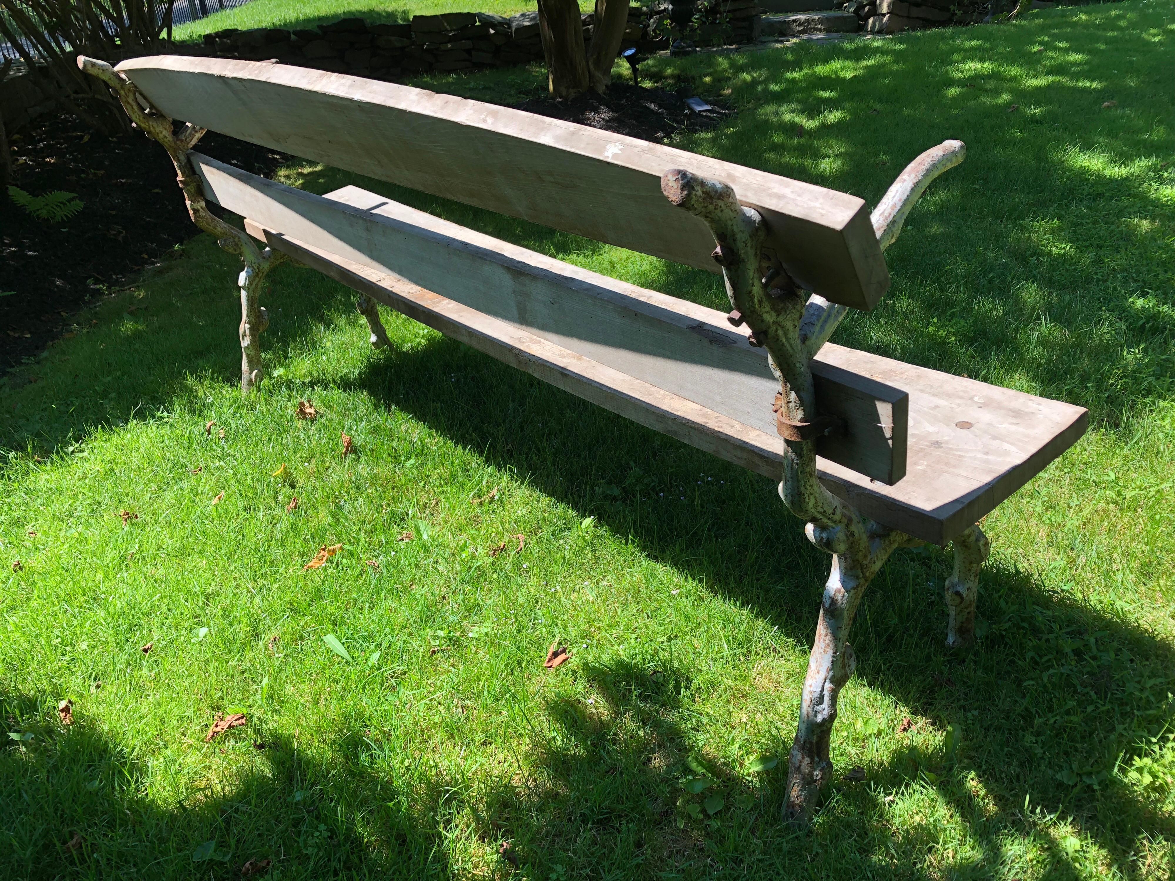 Wood French Faux Bois Cast Iron Park Bench For Sale