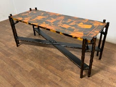 French Faux Bois Coffee Table in Patchwork Horn, Circa 1970s