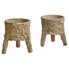 Vaso da fiori in cemento con effetto legno, stile francese, anni ’40 – 2 disponibili