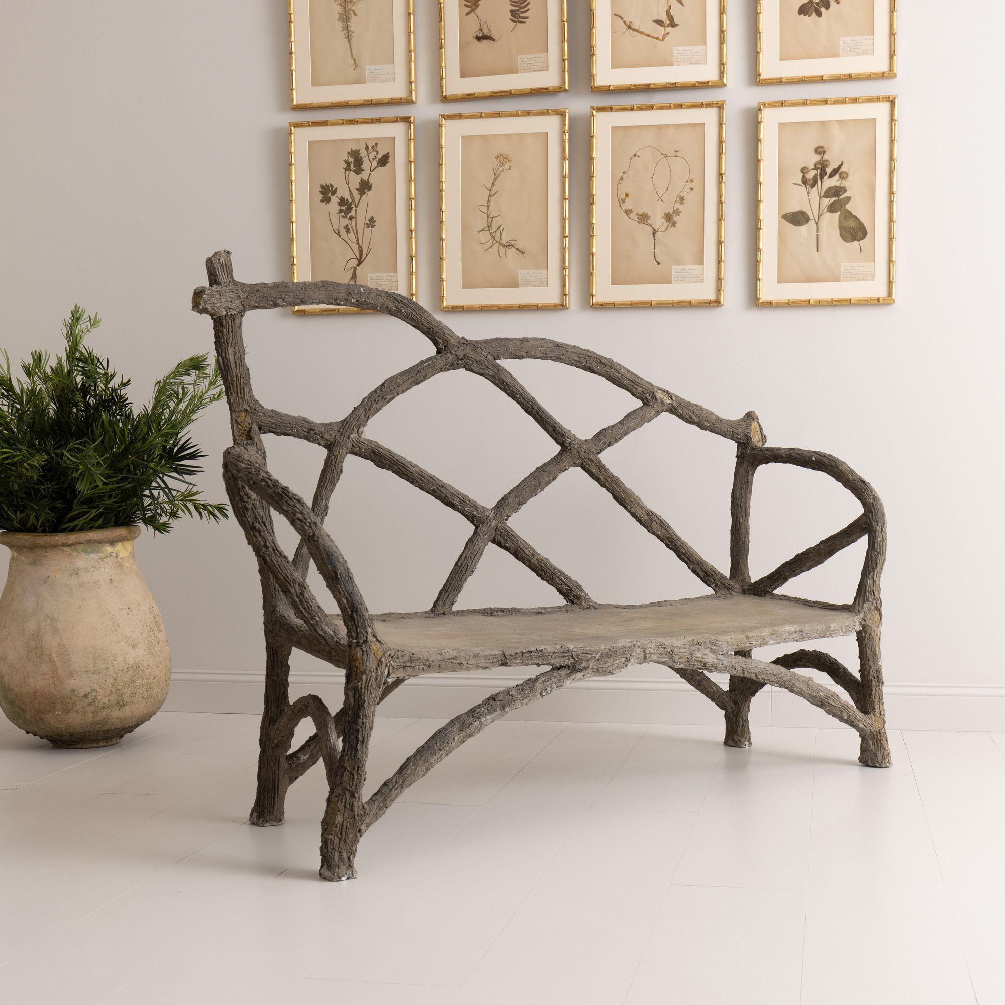 French Faux Bois Concrete Garden Bench 5