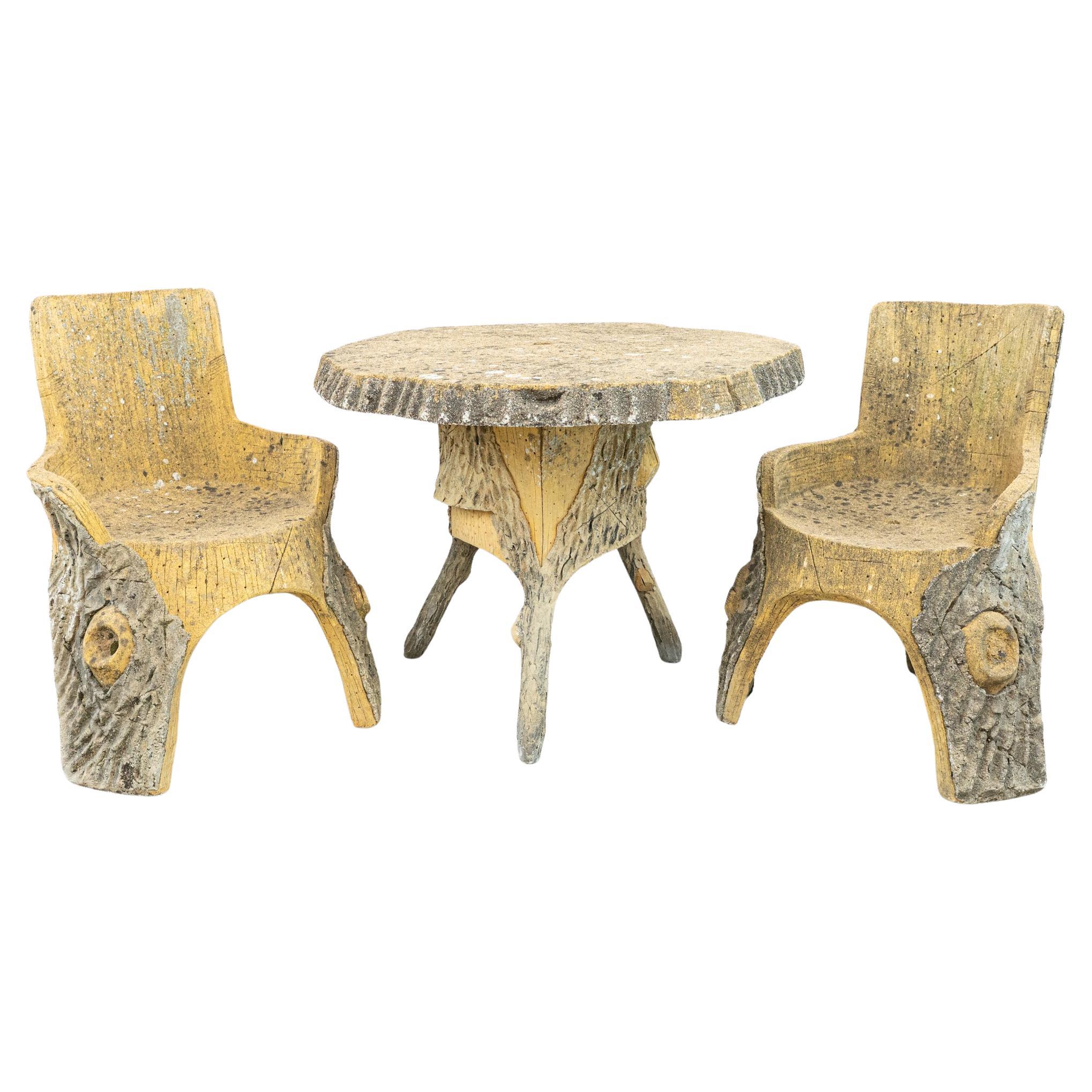 French Faux Bois Garden Table and Chairs