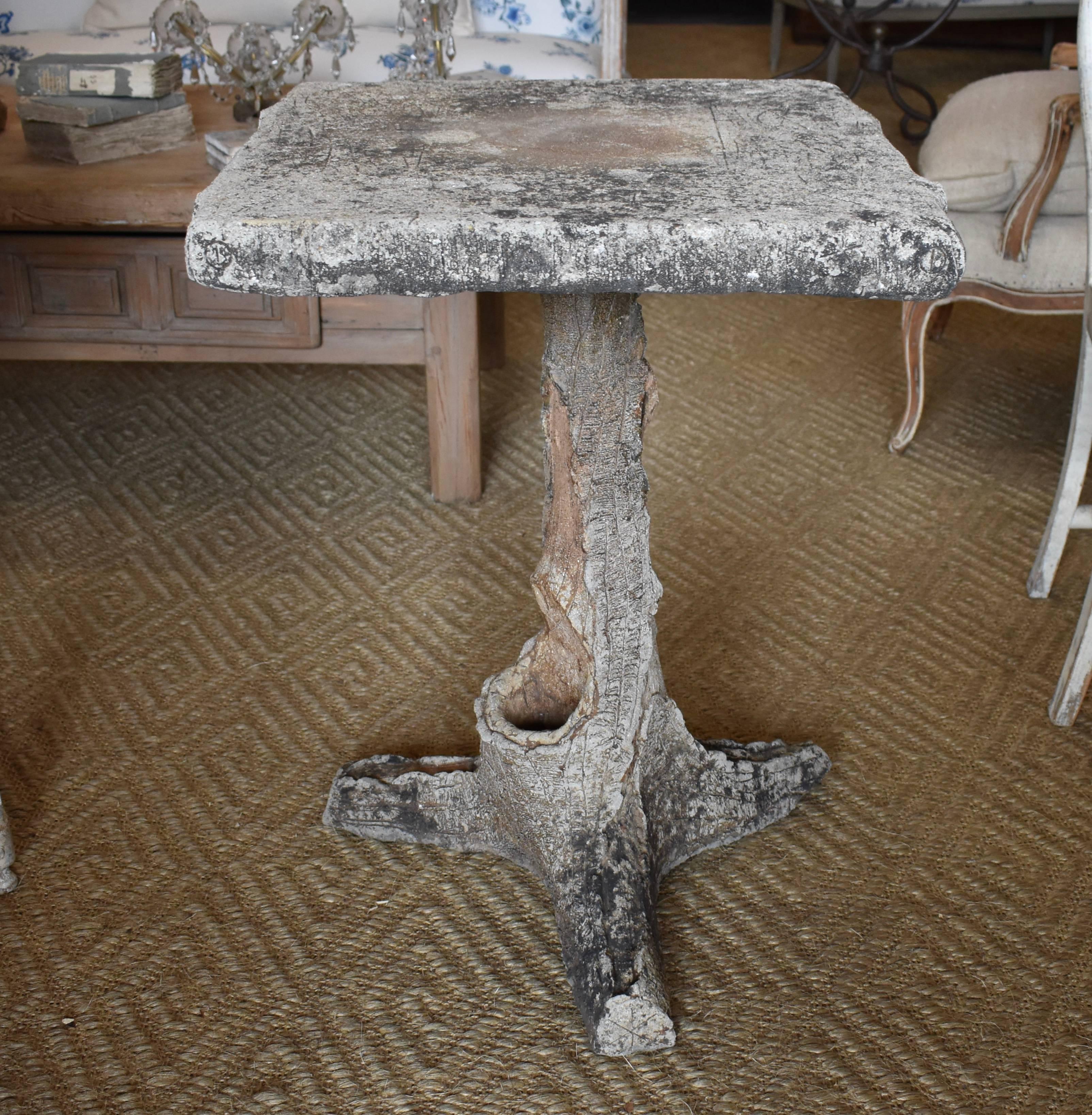 Vintage French Faux bois garden side table. Lovely whimsical design.