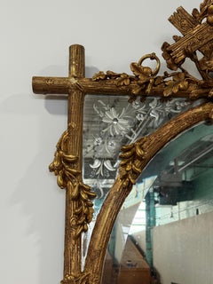 French Faux Bois Giltwood Mirror With Murano-Etched Glass, Late 19th Century