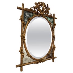 French Faux Bois Giltwood Mirror With Murano-Etched Glass, Late 19th Century