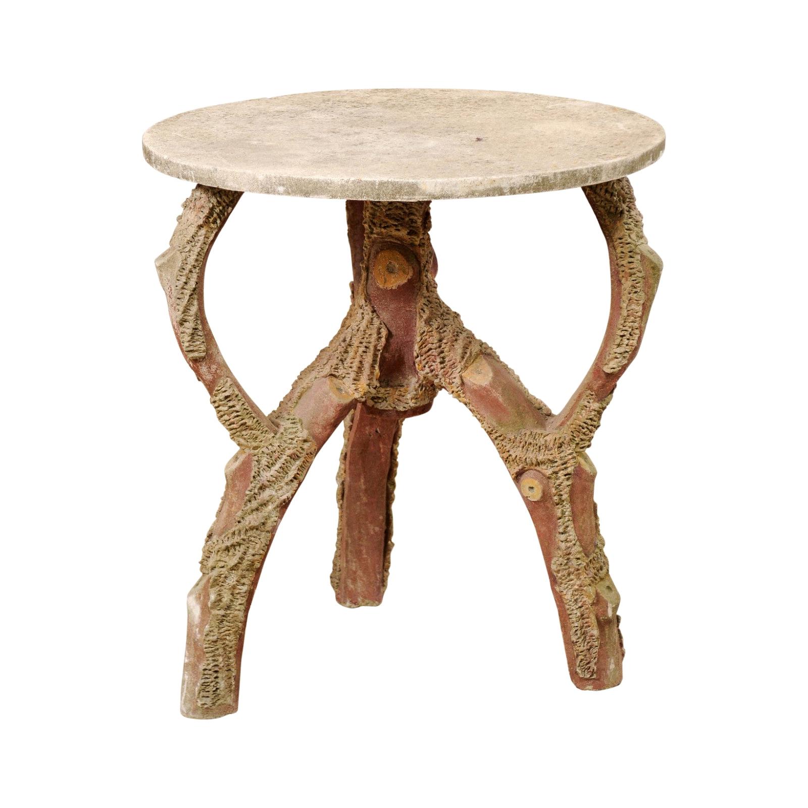 French Faux Bois Round Accent Table from the Mid-20th Century For Sale