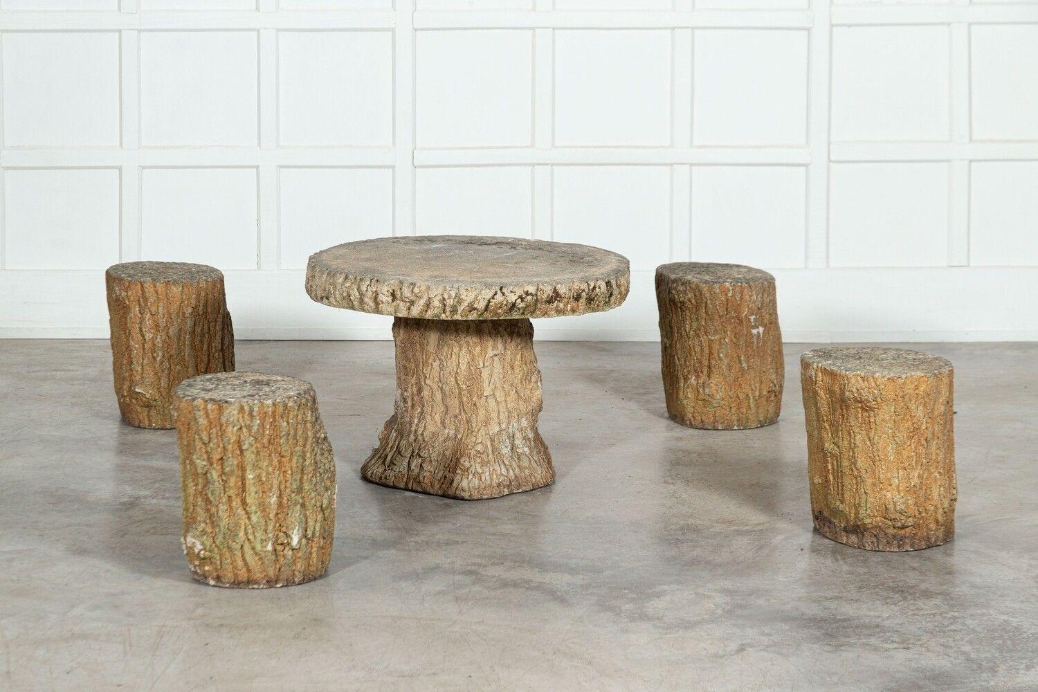 Pierre Ensemble table et tabourets de jardin en faux bois français