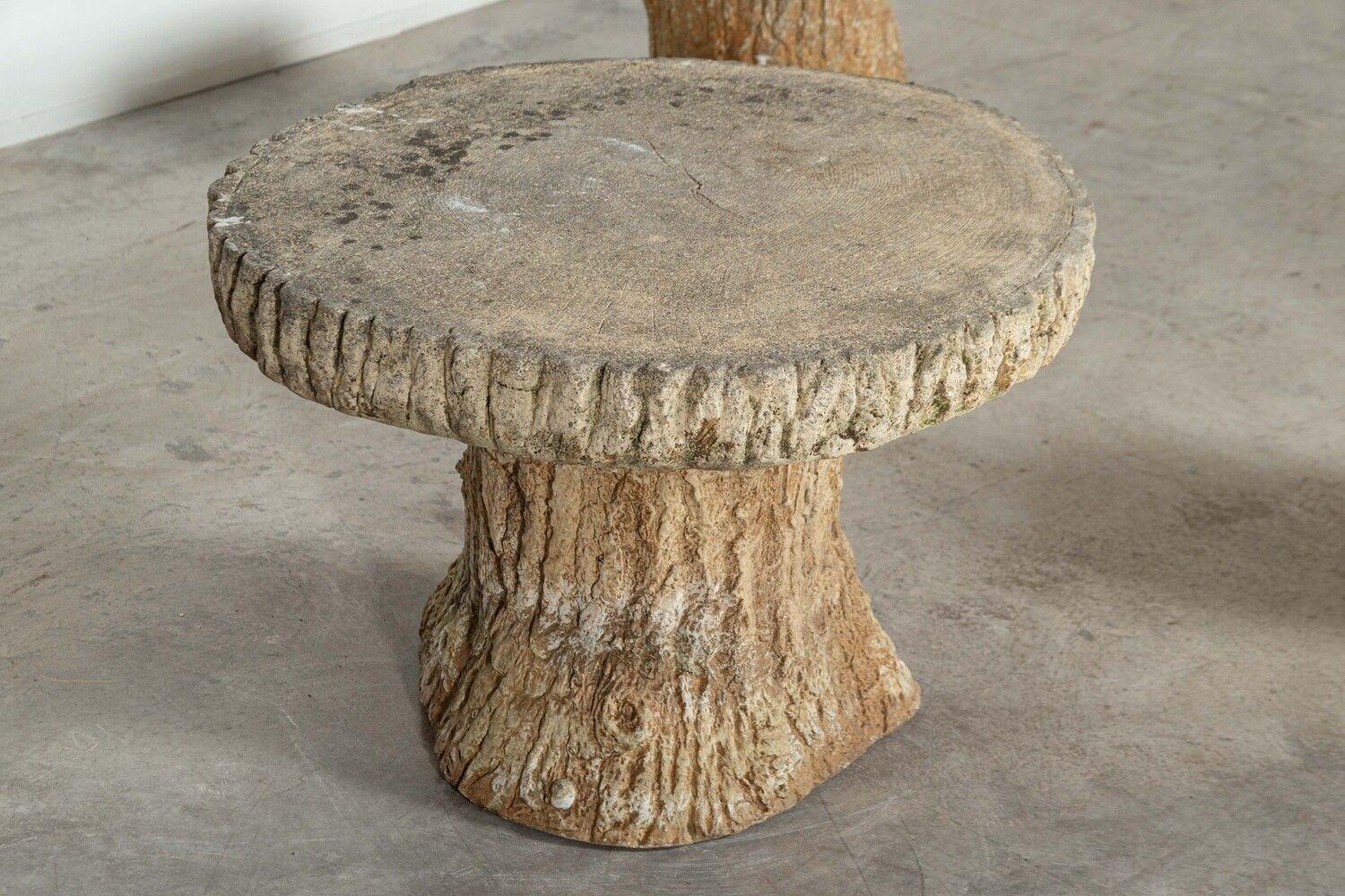 20th Century French Faux Bois Stone Garden Table & Stools Set For Sale