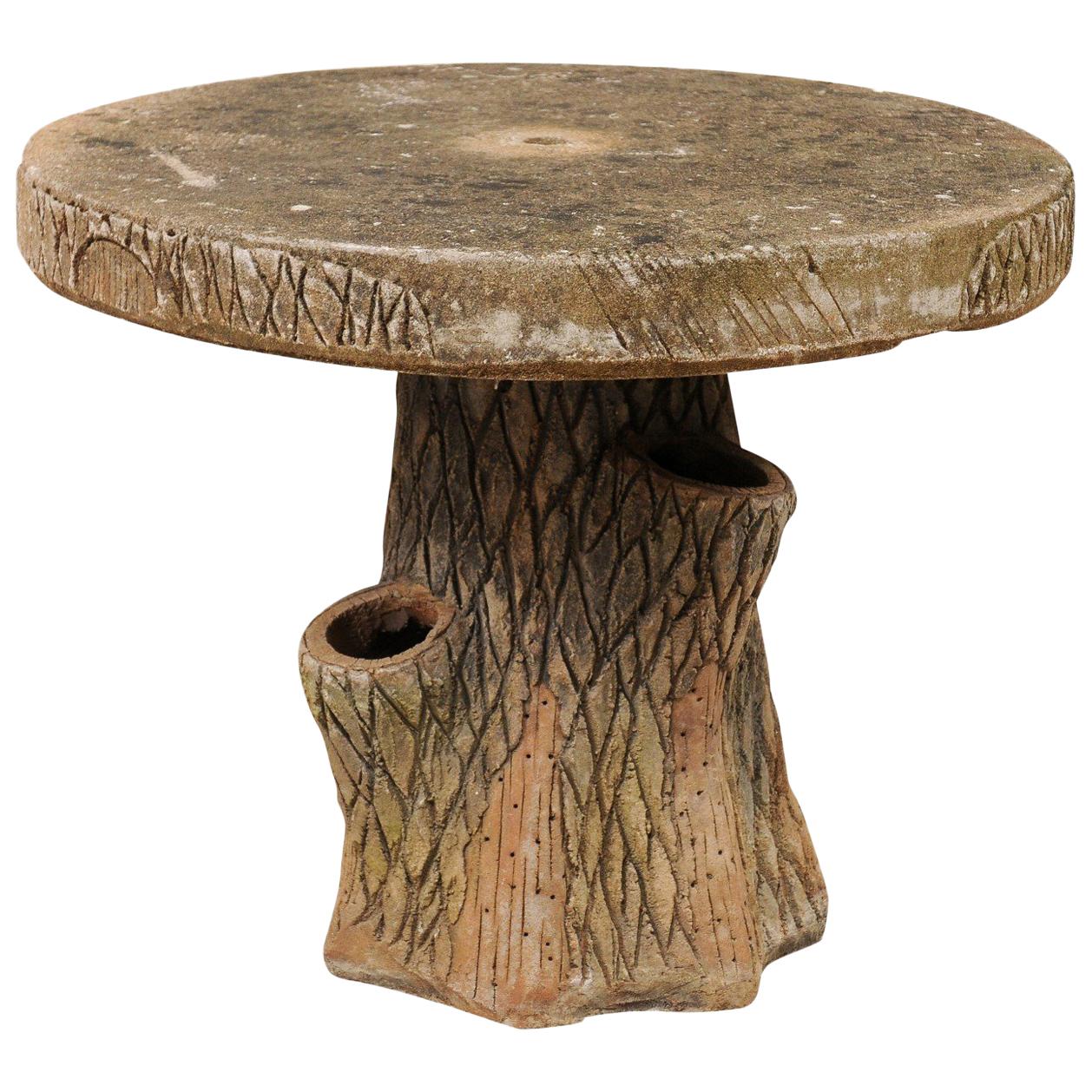 French Faux Bois Tree Stump Outdoor Garden, Porch or Patio Side Table