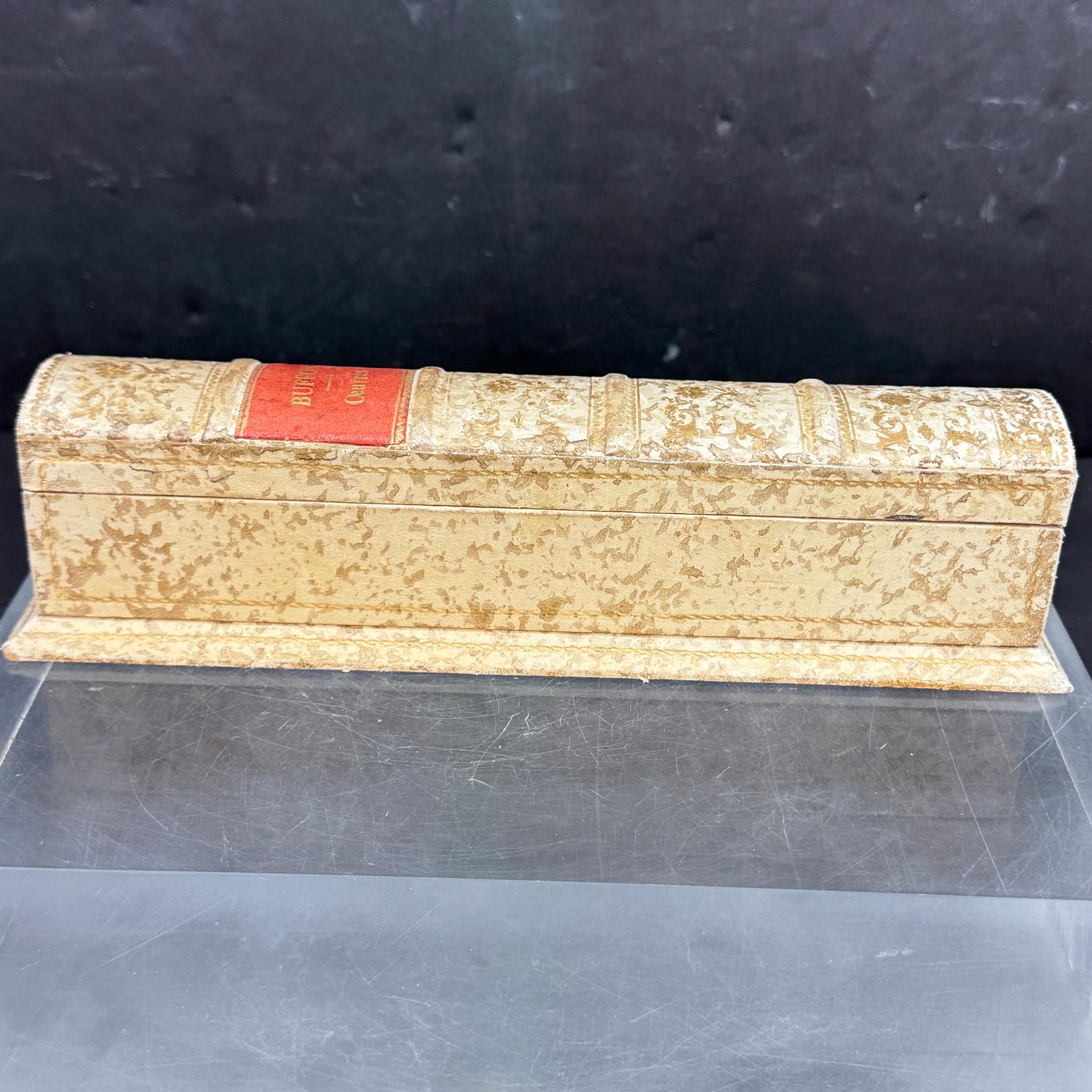 Regency French Faux Book Gold Embossed Wood Pencil Artist Box For Sale