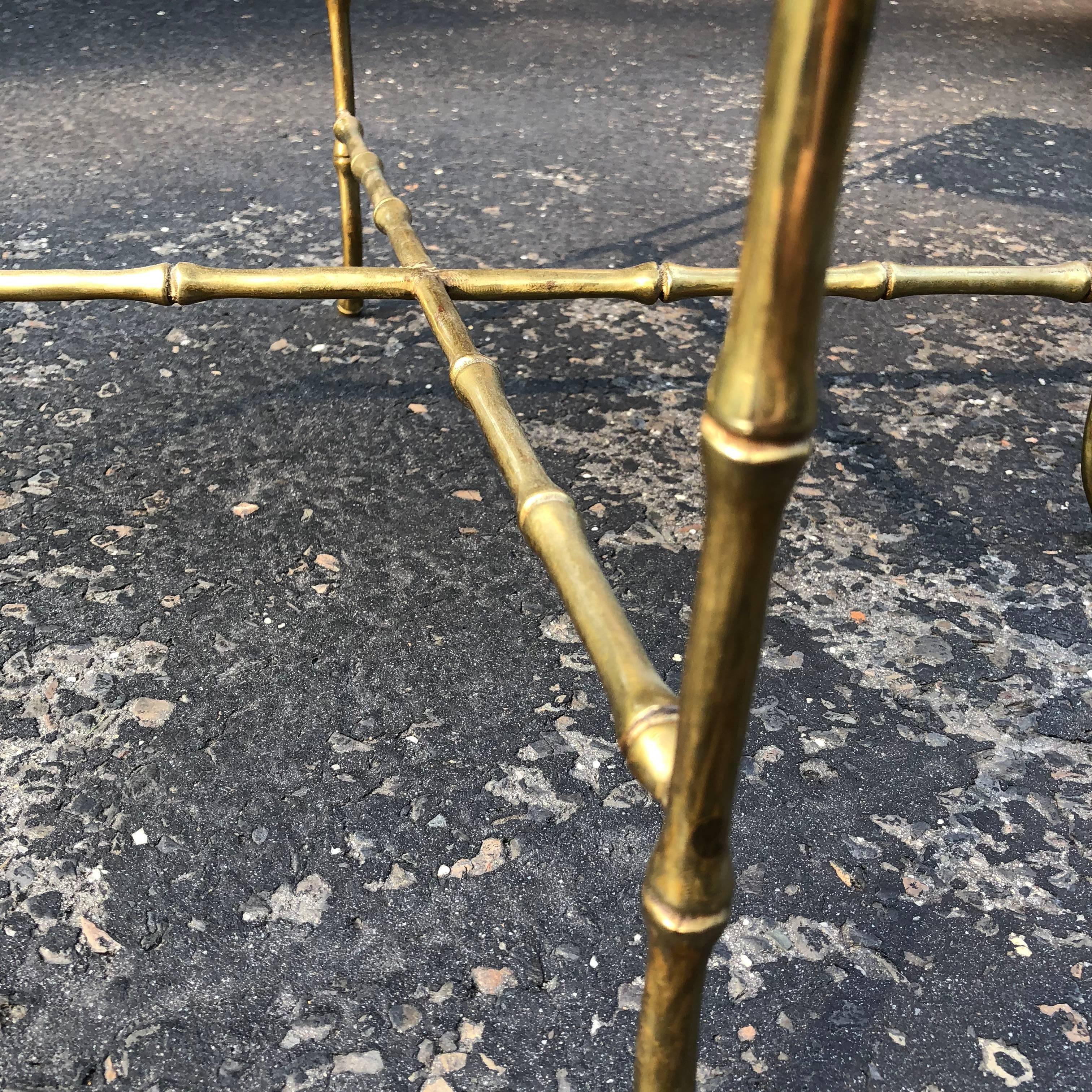 French Square Faux Bamboo Marble-Top And Brass Side Table For Sale 13