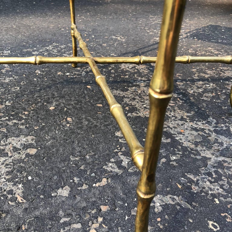 French Square Faux Bamboo Marble-Top And Brass Side Table For Sale 14