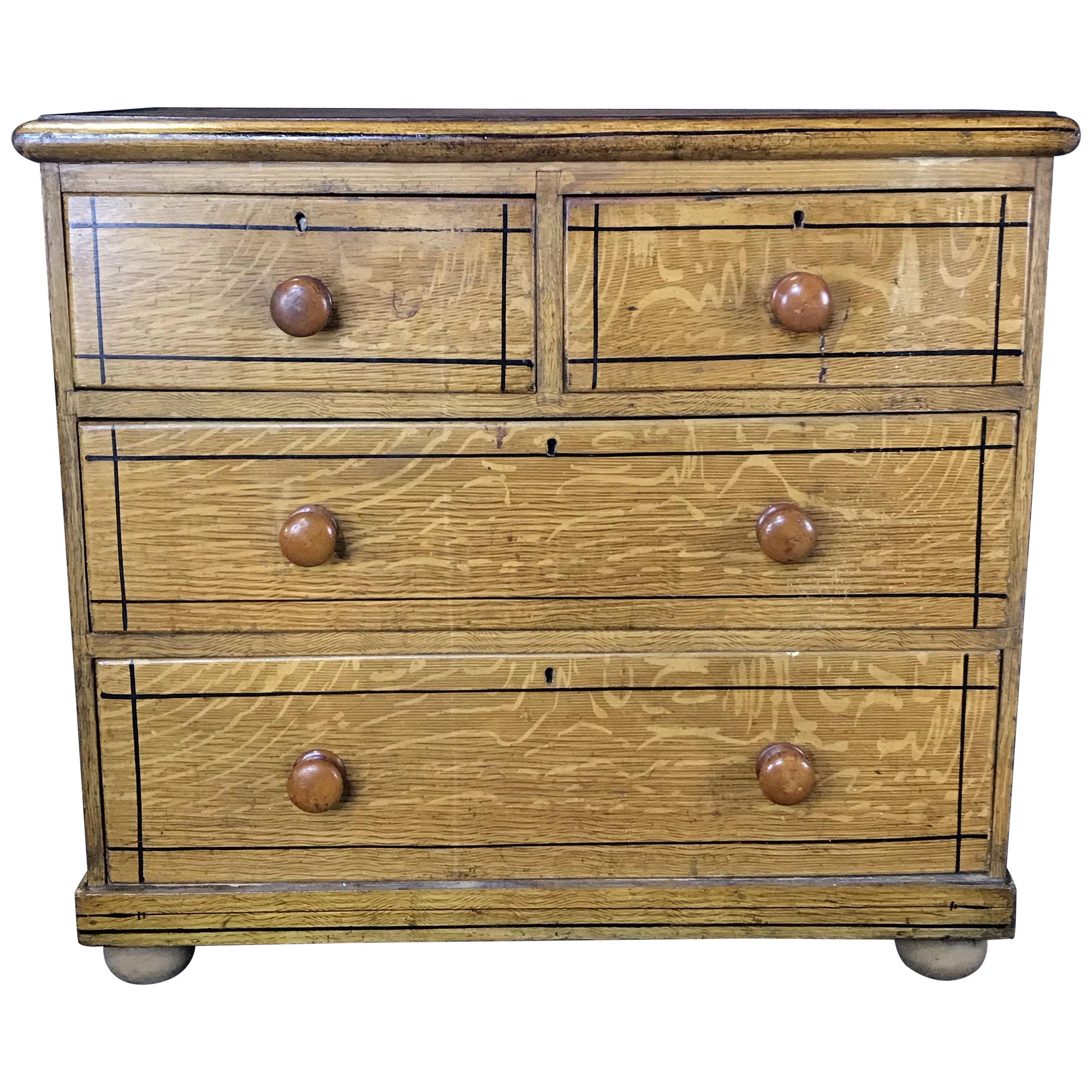 French Faux Grain Painted Chest of Drawers or Commode